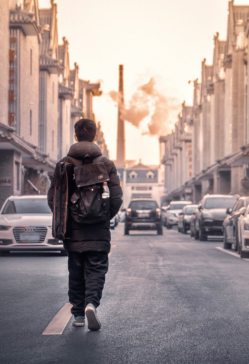 man, street, vehicle